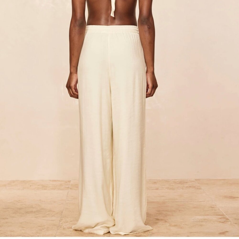 MONDAY Swimwear Tahiti Wide Leg Pant Petite Inseam 30.5" Ivory M/L $148 - Picture 3 of 11